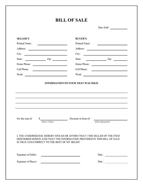 Bill Sale Form Free Printable