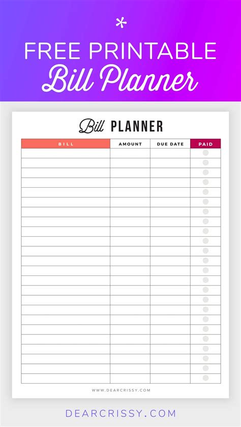 Bill Sheet Printable