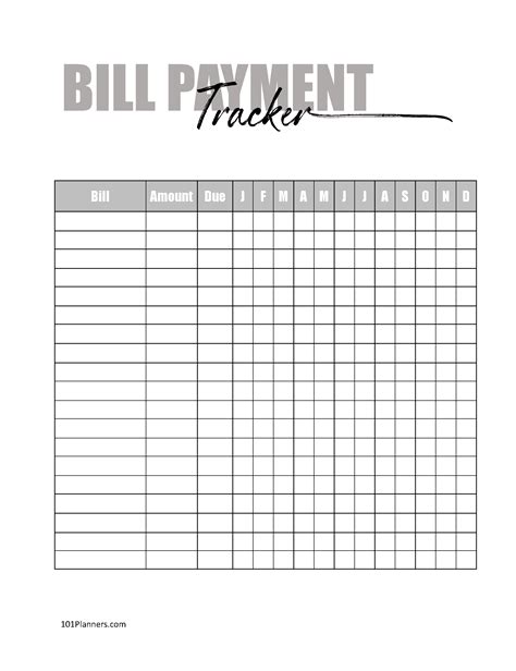 Bill Tracker Printable Free