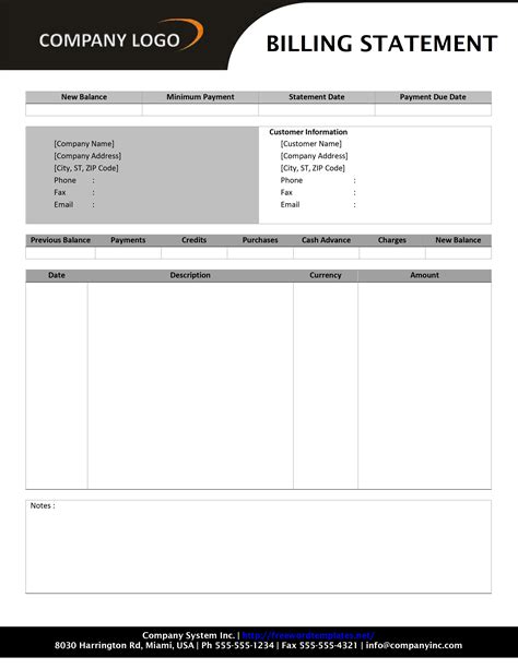 Free Printable Billing Statement Template MS Excel Templates