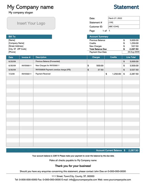 Free Printable Billing Statement Template MS Excel Templates