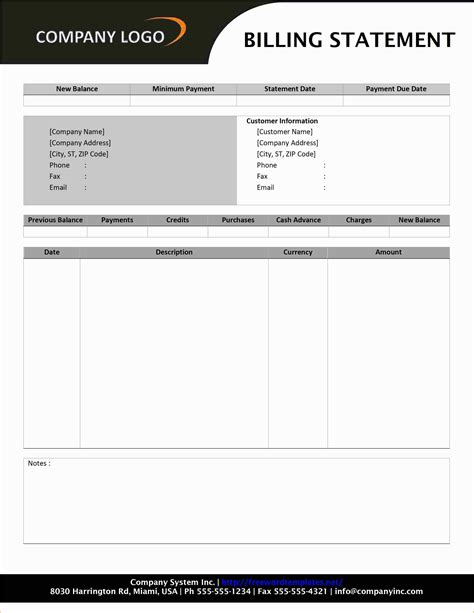 Billing Statement Template Printable