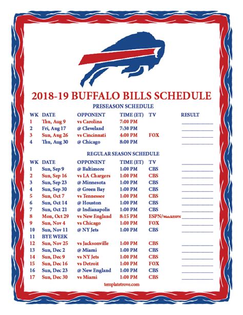 Bills Schedule Printable