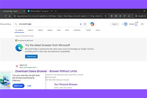 Bing shows Microsoft Edge and Reward Extension Ads in Chrome incognito Mode