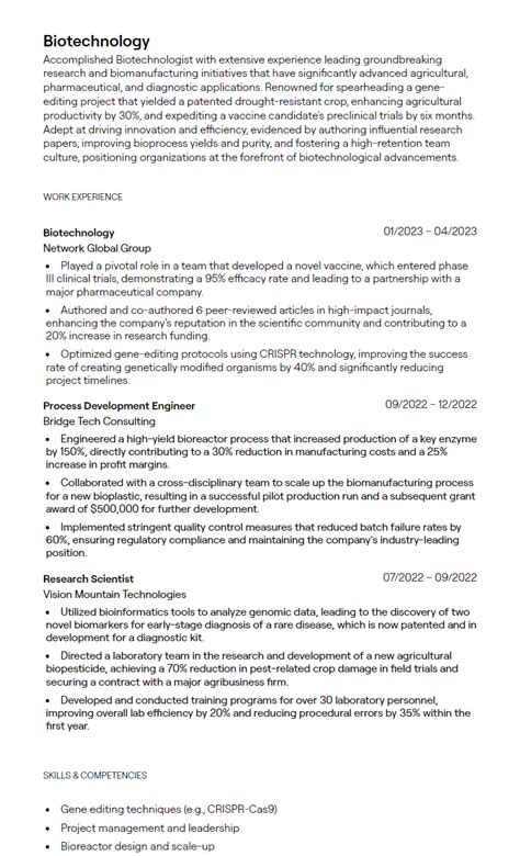 Biotechnology Resume Sample