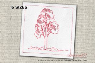 Birch Tree Redwork Embroidery