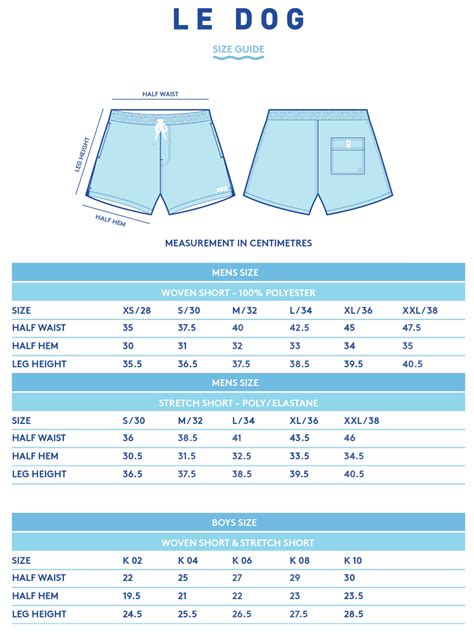 Bird Dog Shorts Size Chart