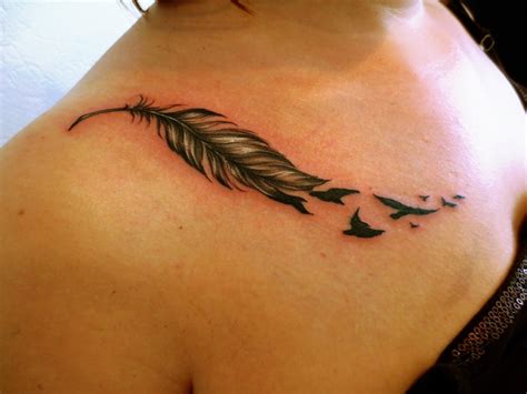 Colorful Feathers Tattoo with Flying Birds by