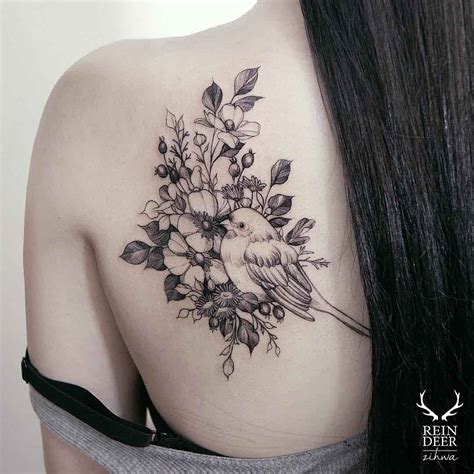 Bird Flower Tattoo