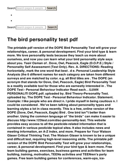 Bird Personality Test Pdf