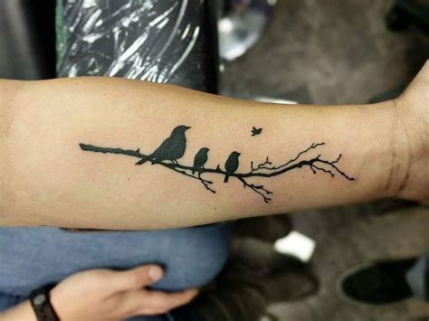 Family Birds On A Branch Tattoo / Retro small bird forearm