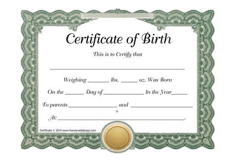 Birth Certificate Template Printable