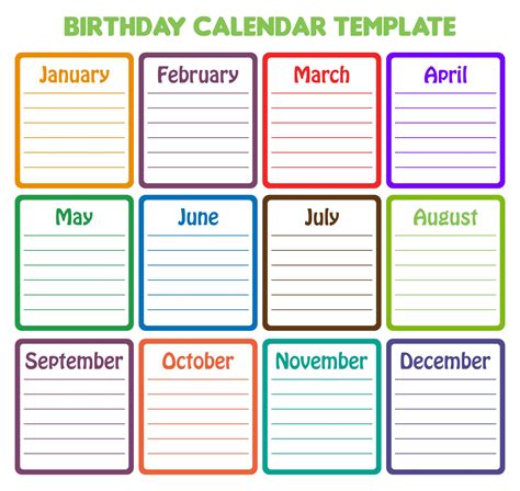 Birthday Month Calendar
