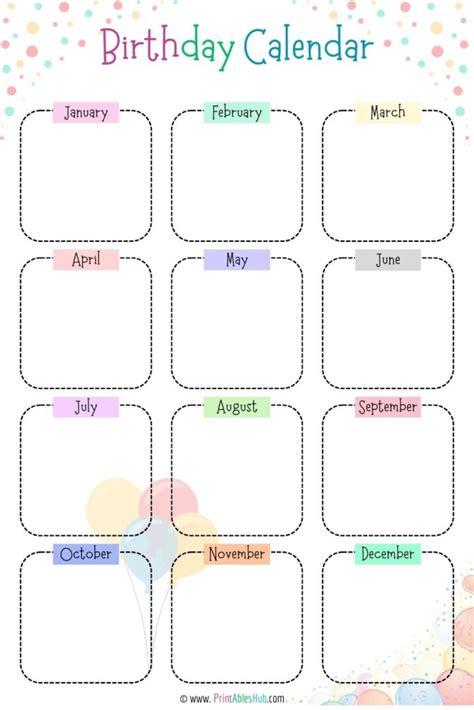 Birthday calendars Free Printable Microsoft Excel templates