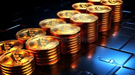 Bitcoins stacked together in decreasing sizes