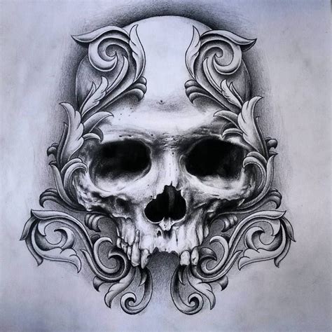Wonderful detailed black and white skull shoulder tattoo