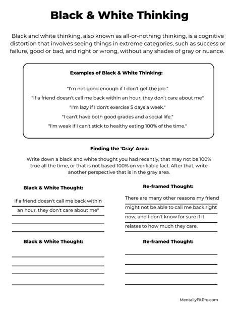 Black And White Thinking Worksheet