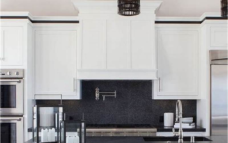 Black Backsplash White Cabinets Kitchen