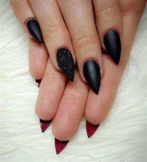 Black Stiletto Nails With Red Underneath