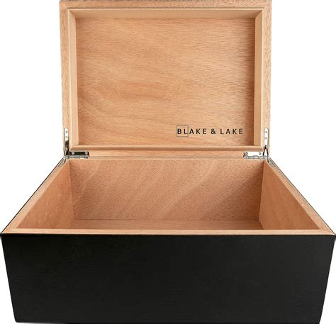 Large Wooden Box with Hinged Lid Wood Storage Box with Lid Black Stash Box