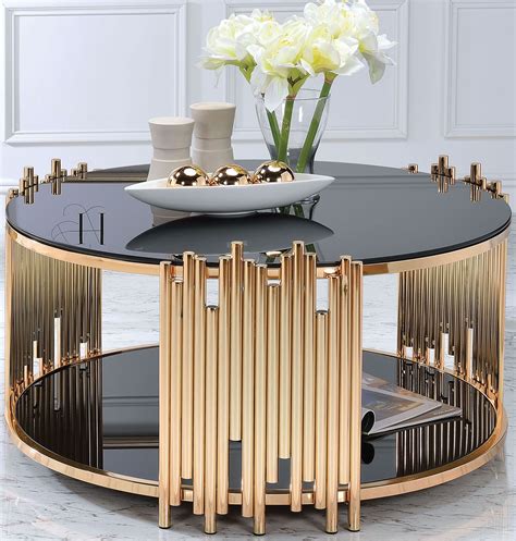 Acme Daloris Metal Frame Coffee Table in Gold and Black Glass