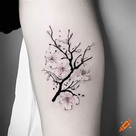 tattoo // flower // cherry blossom // leg // black and