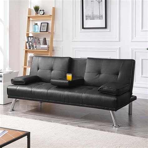 Black Leather Full Size Sofa Bed 6 Memory