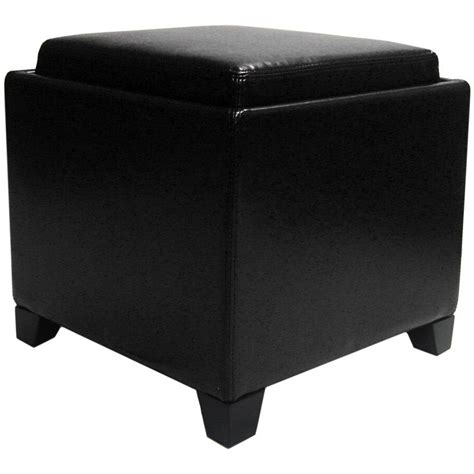Round Black Ottoman with Storage Tray