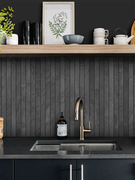 Black Tile Backsplash Kitchen