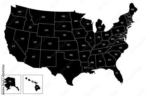 Black And White Map Of The Us Map