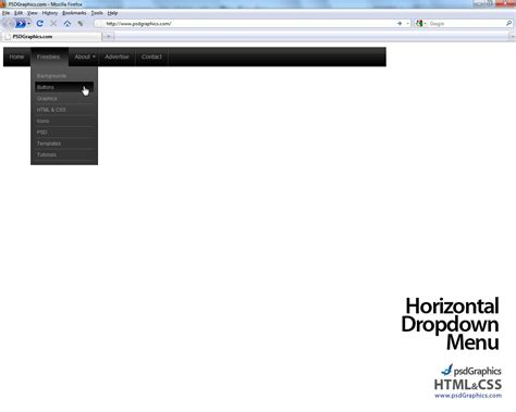Black horizontal HTML and CSS dropdown menu | PSDgraphics
