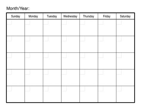 Blank 30 Day Calendar Template