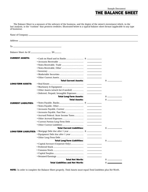 Blank Balance Sheet Printable