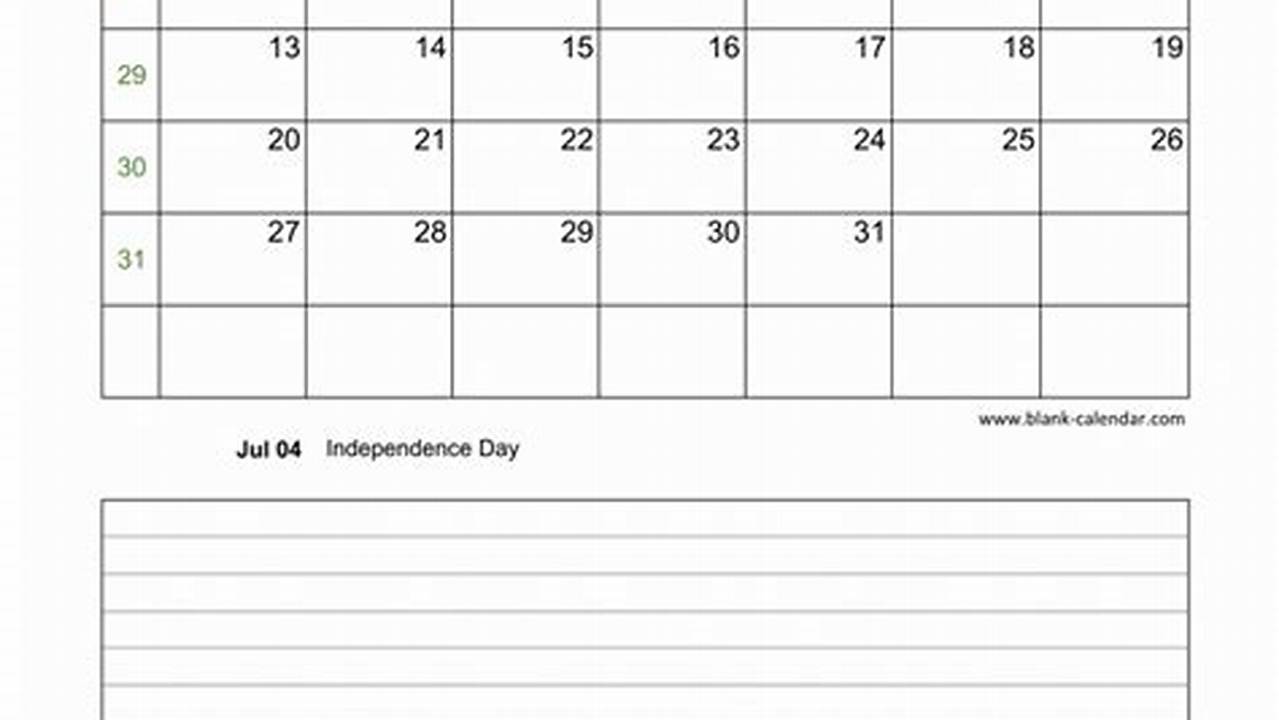 Blank Calendar 2025 July With Notes And Notes