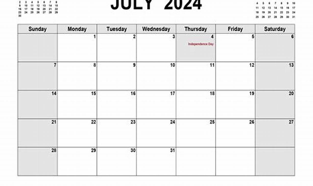 Blank Calendar July 2024