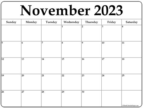 Blank Calendar Of November