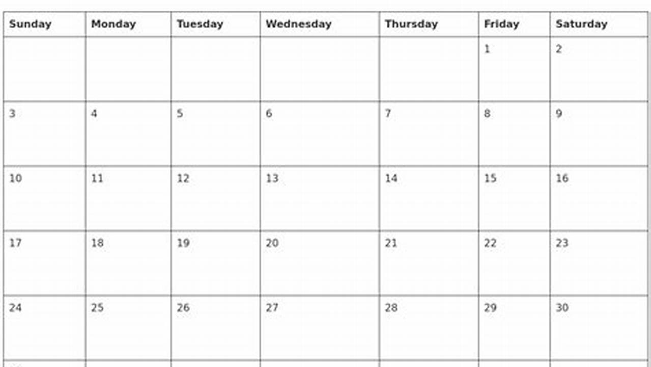 Blank Calendar Template For August 2025