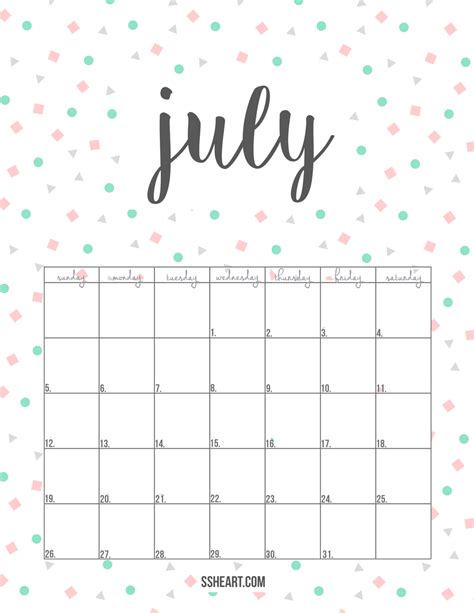 Blank July Calendar Printable