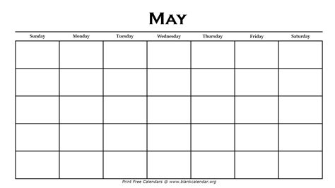 Blank May Calendar