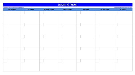 Blank Monthly Calendar Template Excel