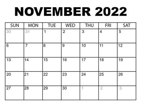 Blank November 2022 Calendar Printable Pdf