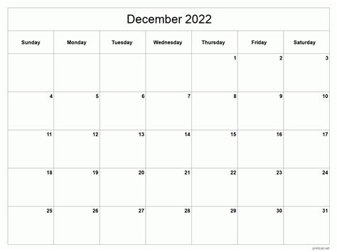 Blank Printable Calendar December 2022