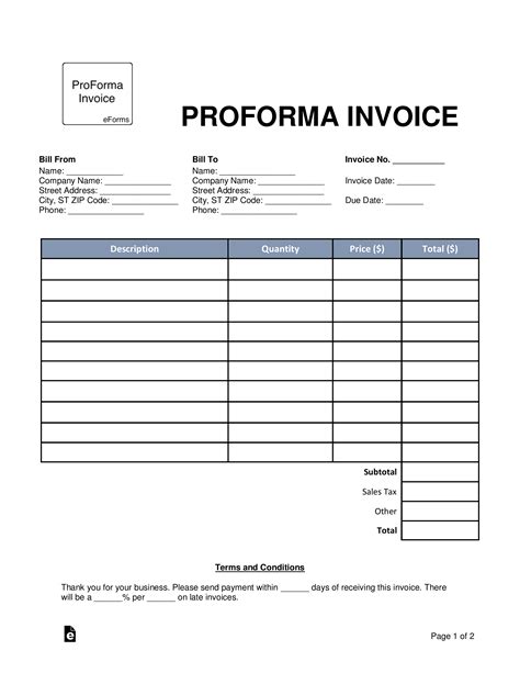 Blank Proforma Invoice Template