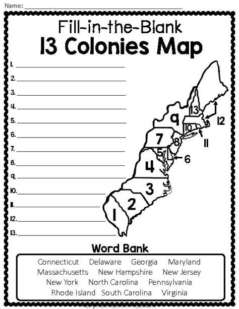 Blank 13 Colonies Map Worksheet | 13 Colonies Printout: Label Me