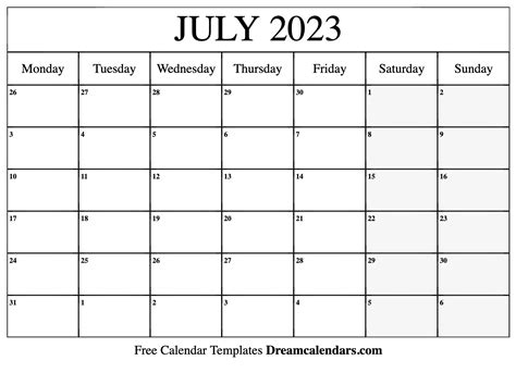 July 2023 calendar free printable calendar