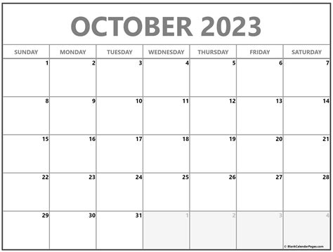 Blank Calendar October 2023 Printable