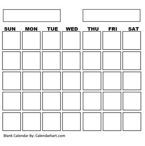 Blank Calendar Template Free Printable