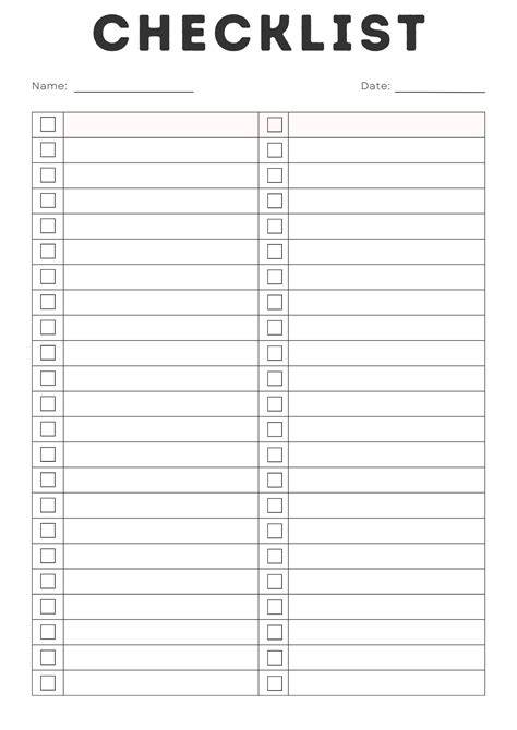 Blank Checklist Template Download Printable PDF | Templateroller