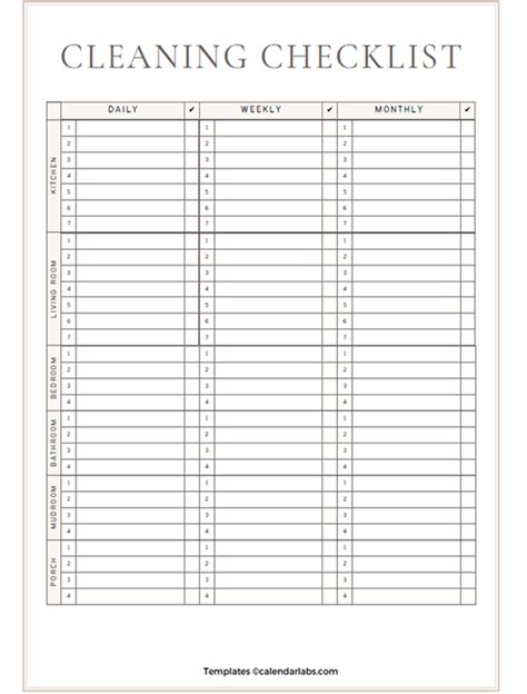 Blank Cleaning Schedule Printable Template