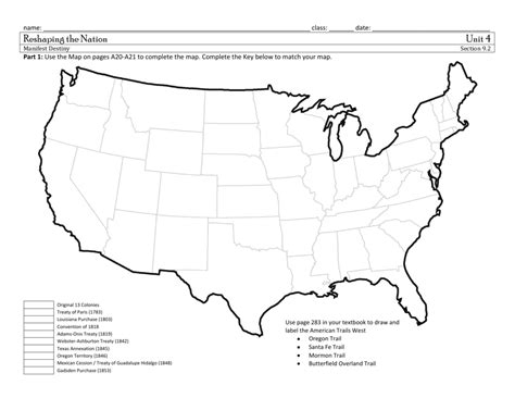 Westward Expansion Map Worksheet Printable Worksheet Template